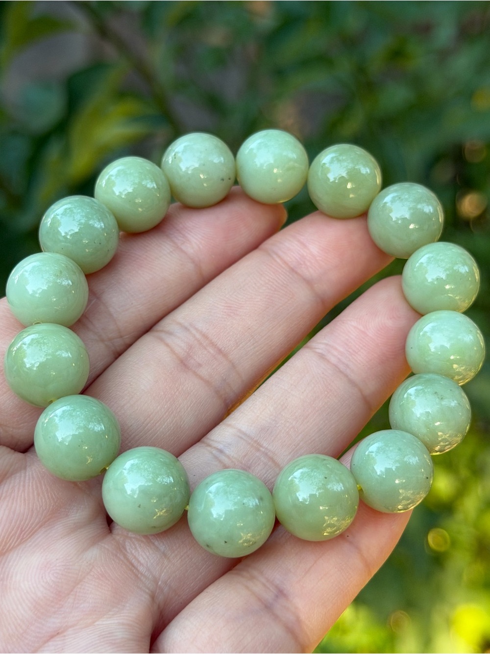 12mm Stretchable Natural Green He Tian Jade Bracelet 1957